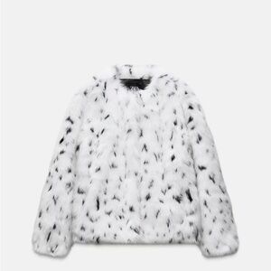 Zara Black and White Faux Fur Coat